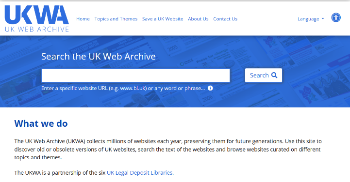 「UK Web Archive」トップページ