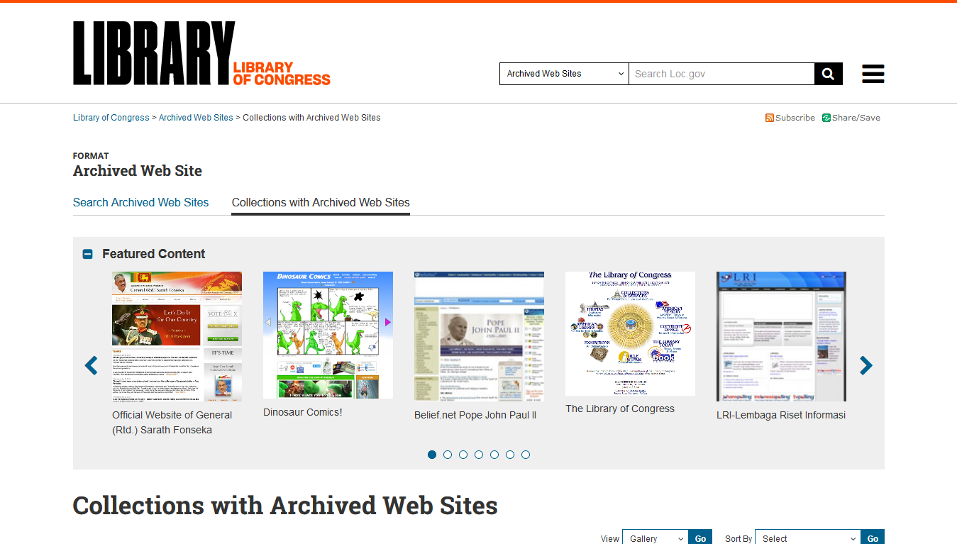 Library of Congress Collections with Archived Web Sites