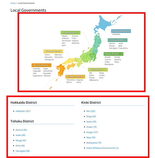 A capture of the list of local governments